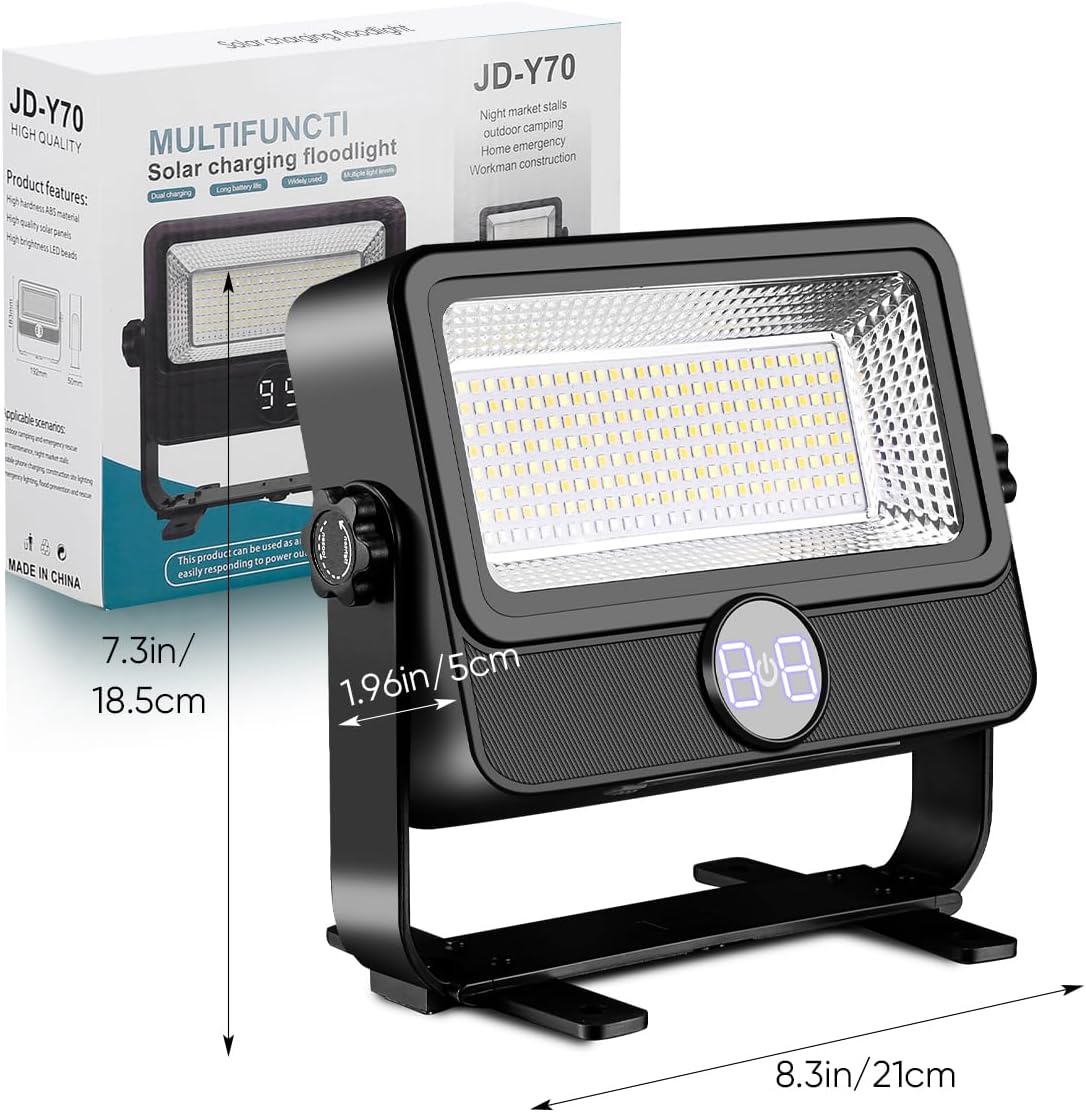 🔦 Lampe de Travail LED 100W Rechargeable avec Support & Panneau Solaire ☀️