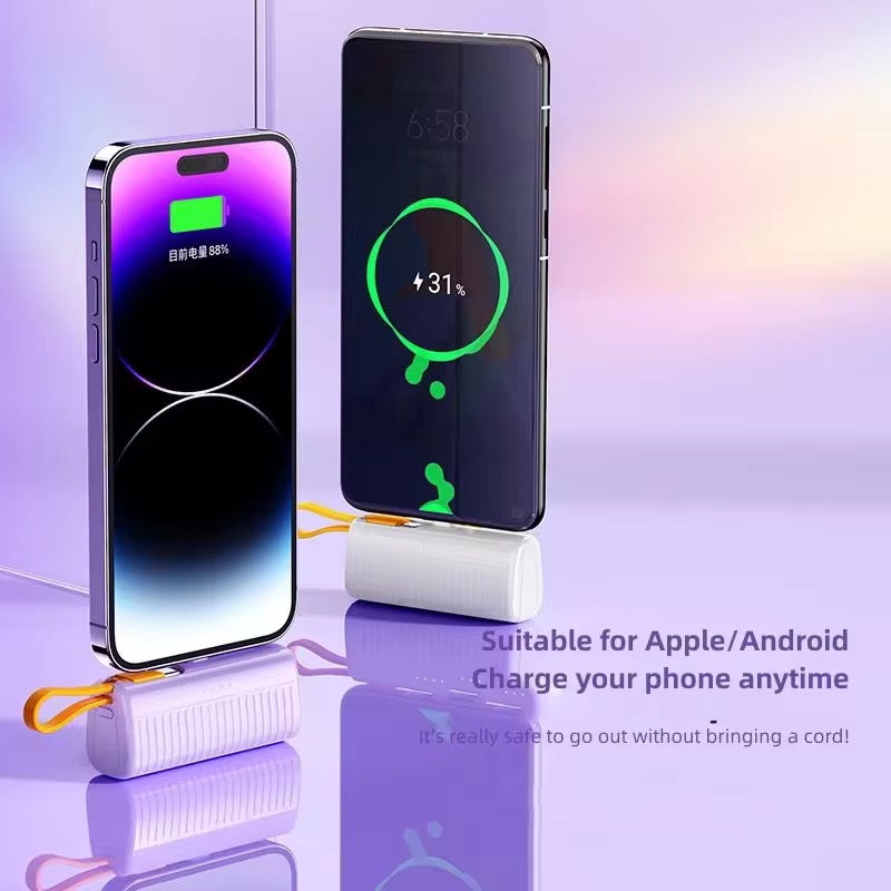 🔌 Mini Power Bank Multifonction 5000mAh – Câble Intégré & Charge Ultra-Rapide