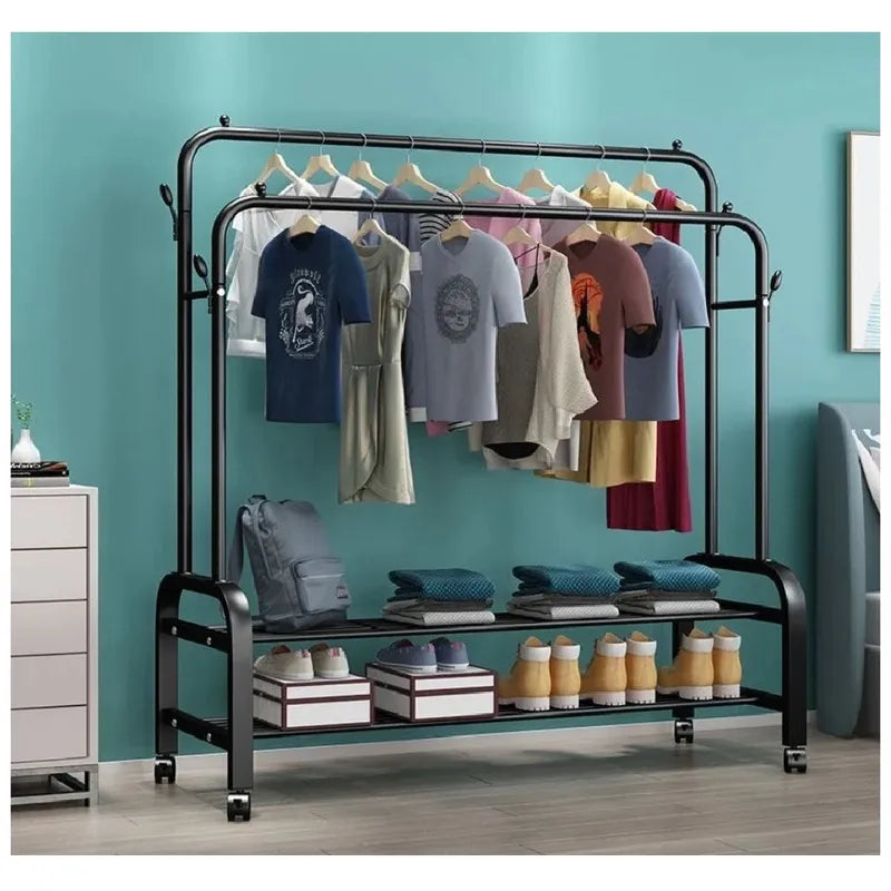 Présentoir de Cintres en Métal avec 3 Étagères – Capacité 48 kg – 110x40x150 cm