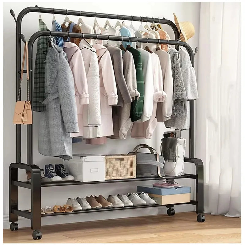 Présentoir de Cintres en Métal avec 3 Étagères – Capacité 48 kg – 110x40x150 cm