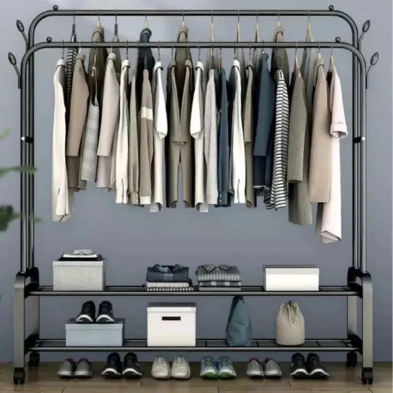 Présentoir de Cintres en Métal avec 3 Étagères – Capacité 48 kg – 110x40x150 cm