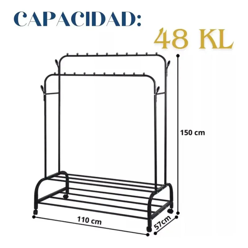 Présentoir de Cintres en Métal avec 3 Étagères – Capacité 48 kg – 110x40x150 cm