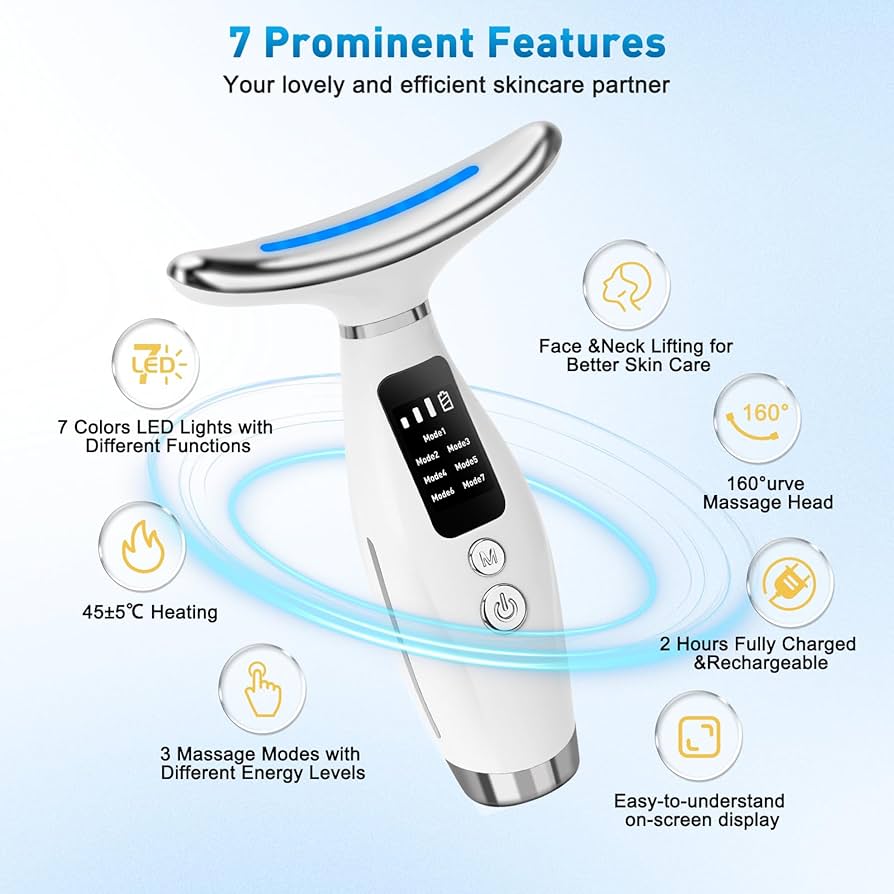 💎 Appareil de Beauté du Cou et du Visage – 7 Lumières LED Thérapie Photonique 💎
