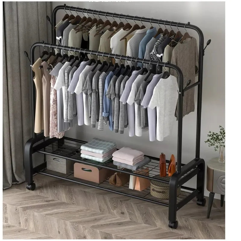 Présentoir de Cintres en Métal avec 3 Étagères – Capacité 48 kg – 110x40x150 cm