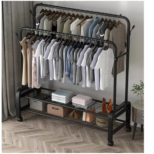 Présentoir de Cintres en Métal avec 3 Étagères – Capacité 48 kg – 110x40x150 cm