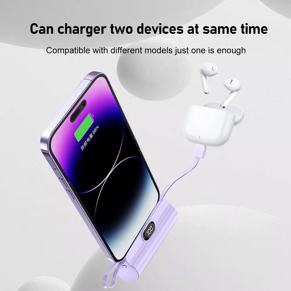 🔌 Mini Power Bank Multifonction 10000mAh – Câble Intégré & Charge Ultra-Rapide