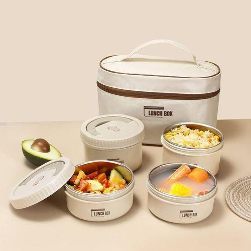 🍱 Ensemble de 4 Boîtes à Lunch avec Sac Isotherme – Transport Facile & Repas Frais Partout ! 🎒