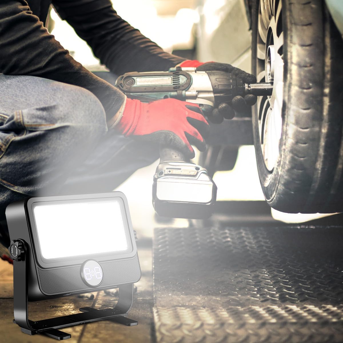 🔦 Lampe de Travail LED 100W Rechargeable avec Support & Panneau Solaire ☀️