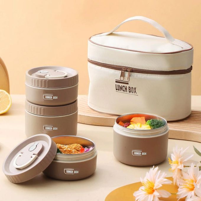 🍱 Ensemble de 4 Boîtes à Lunch avec Sac Isotherme – Transport Facile & Repas Frais Partout ! 🎒