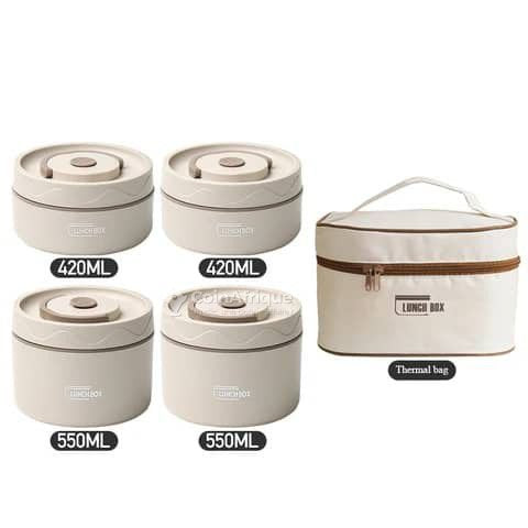 🍱 Ensemble de 4 Boîtes à Lunch avec Sac Isotherme – Transport Facile & Repas Frais Partout ! 🎒