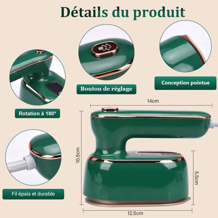 Mini Defroisseur à vapeur 2 en 1 - Rotatif - Pliable- Vert et blanc