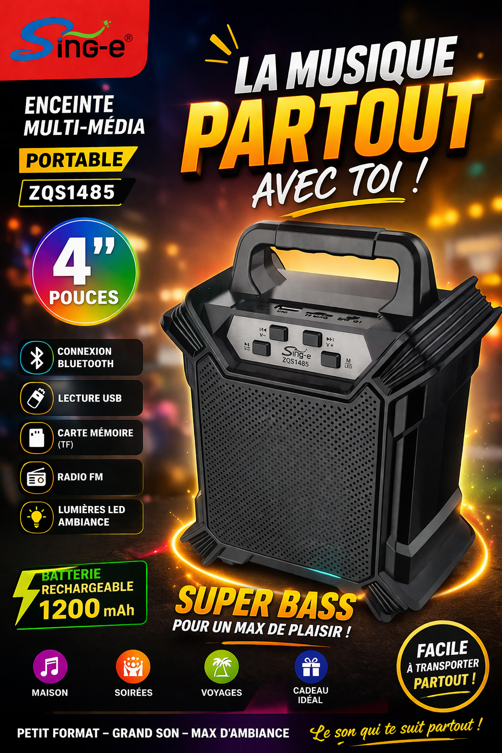 🔊 Enceinte Multi-média Portable – Sing-e ZQS1485