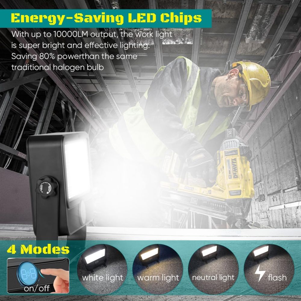 🔦 Lampe de Travail LED 100W Rechargeable avec Support & Panneau Solaire ☀️