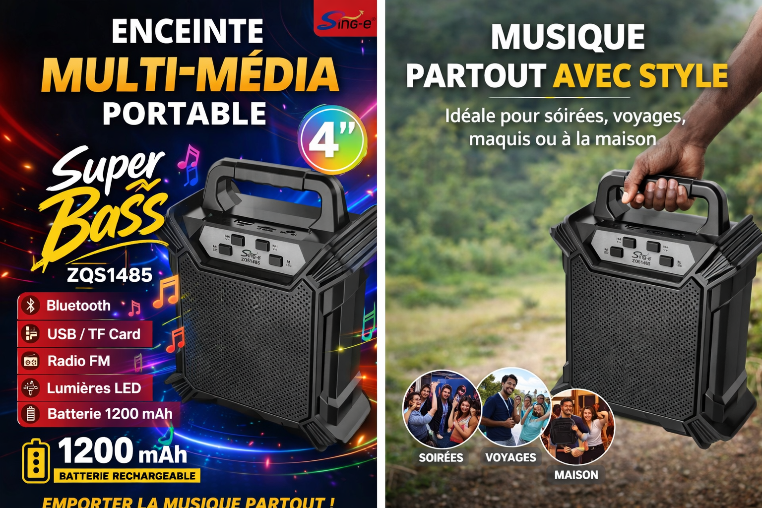🔊 Enceinte Multi-média Portable – Sing-e ZQS1485