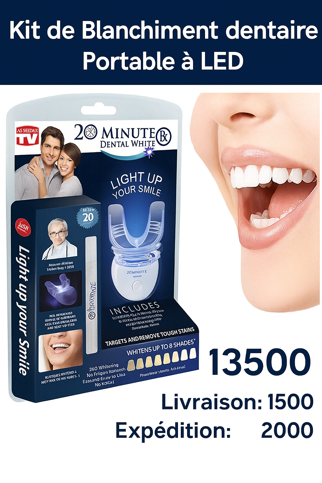 🦷 
Kit de Blanchiment des Dents Portable à LED – Usage à Domicile & en Voyage